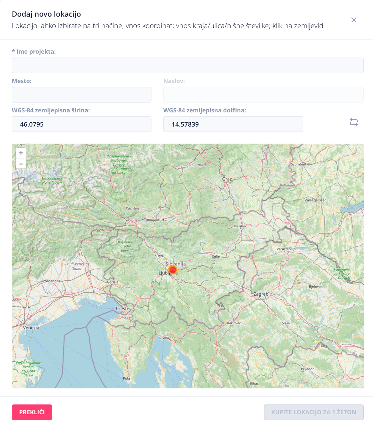 Primer določanja lokacije objekta